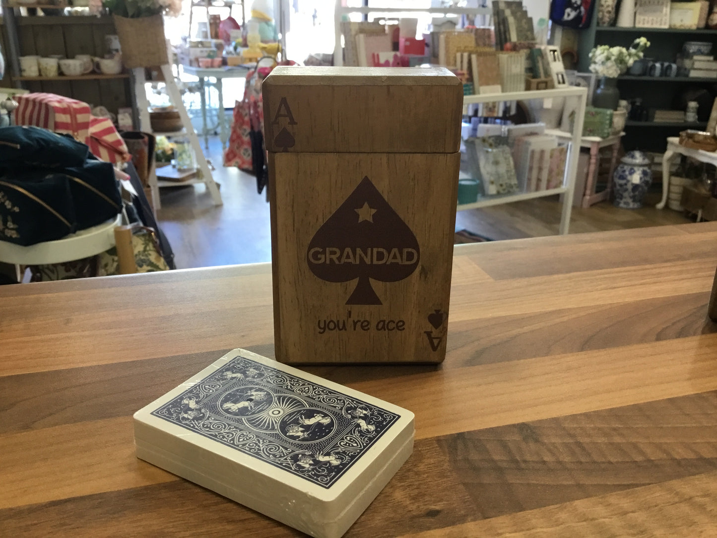 Set of playing cards in wooden box GRANDAD