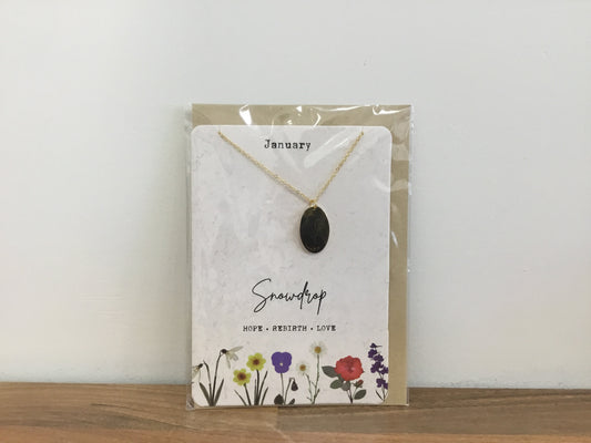January birth flower necklace and card