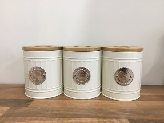 Cream and Wood Tea,Coffee, Sugar canisters