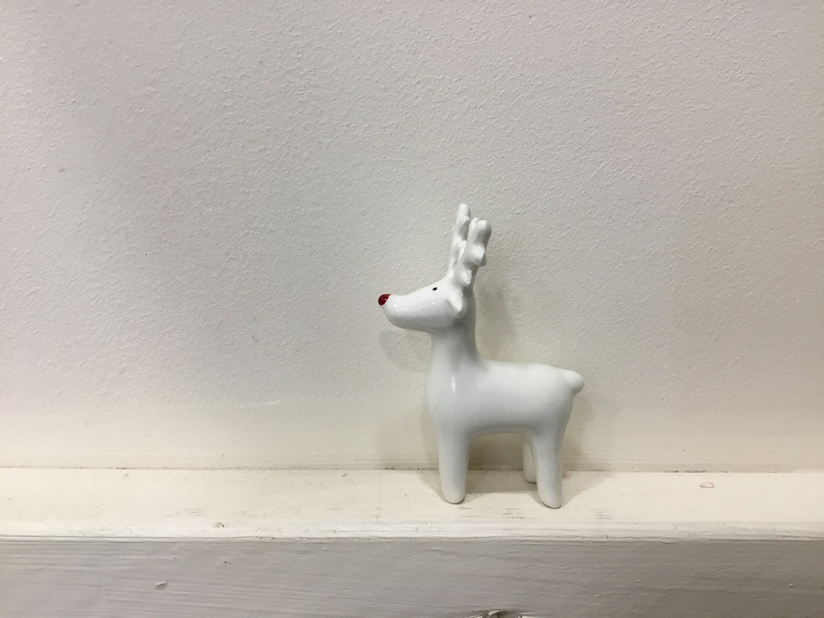 White reindeer with red nose. 8cm. Hanging or standing available