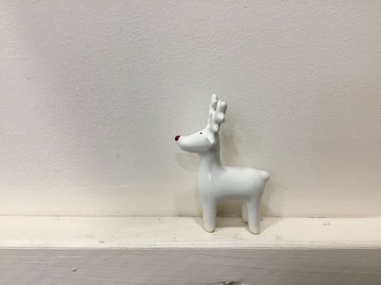 White reindeer with red nose. 8cm. Hanging or standing available