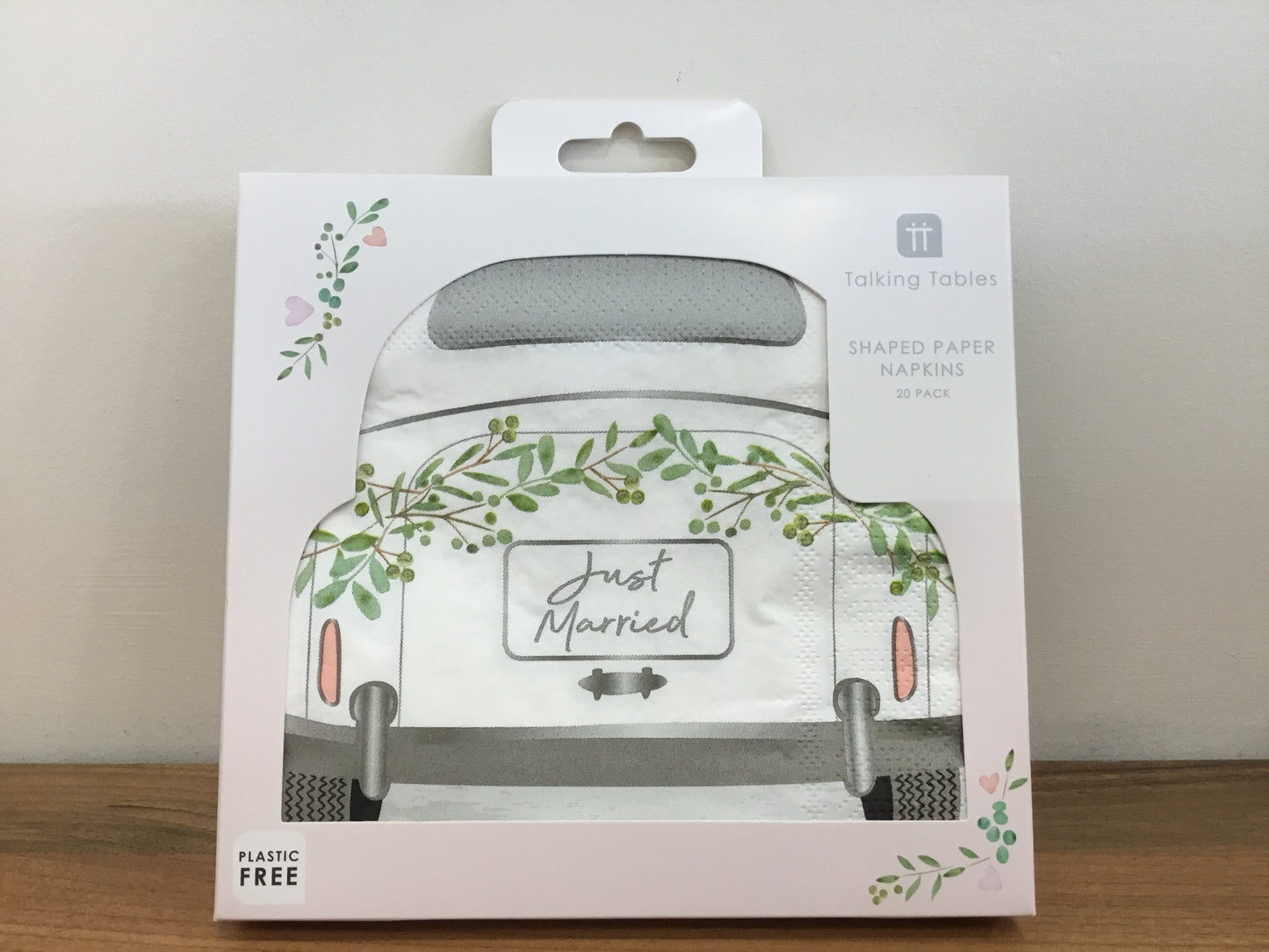 Just married car shaped napkins - pack 20