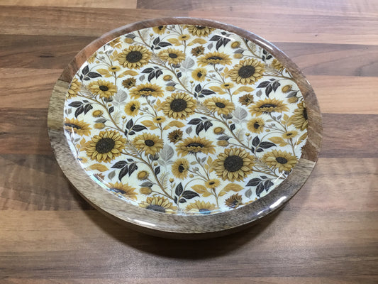 Mango wood sunflower design plate