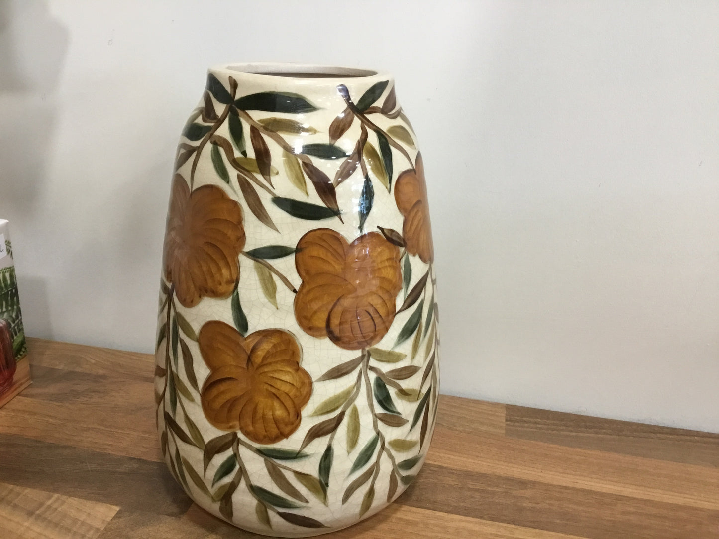 Hand painted burnt orange ceramic vase