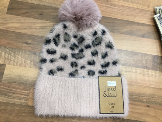 Pink leopard fluffy hat