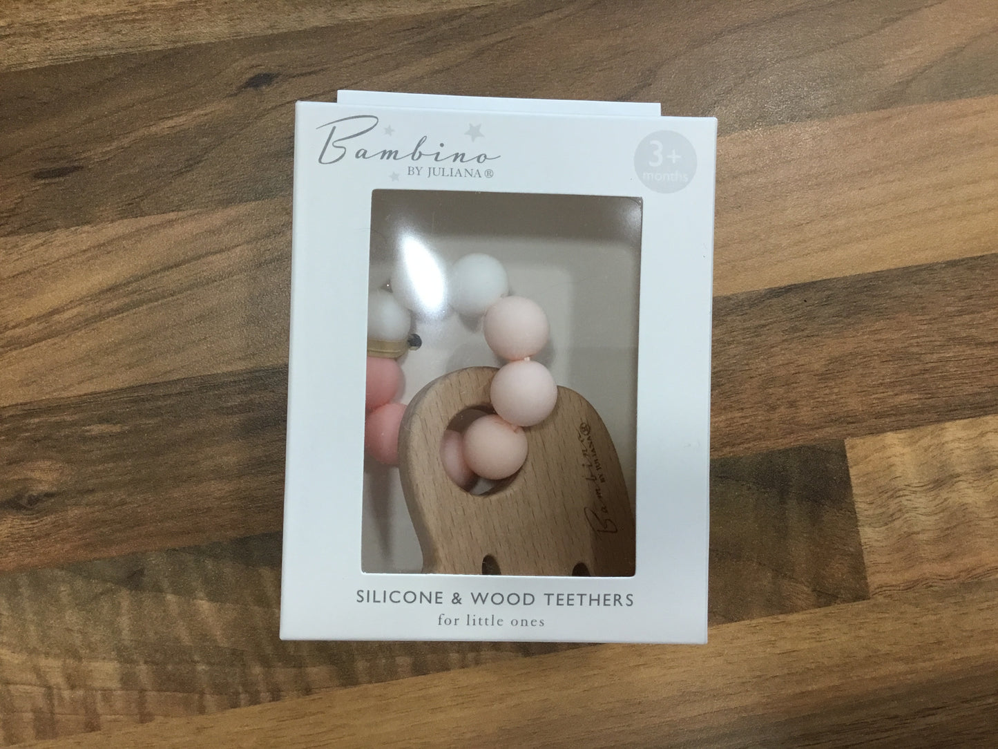 Silicone and Wood Teether - pink