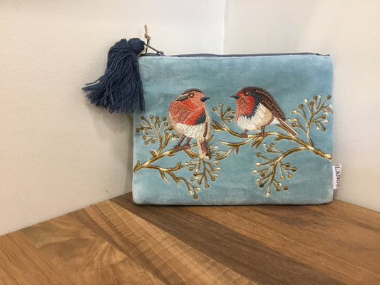 Festive Robin velvet pouch