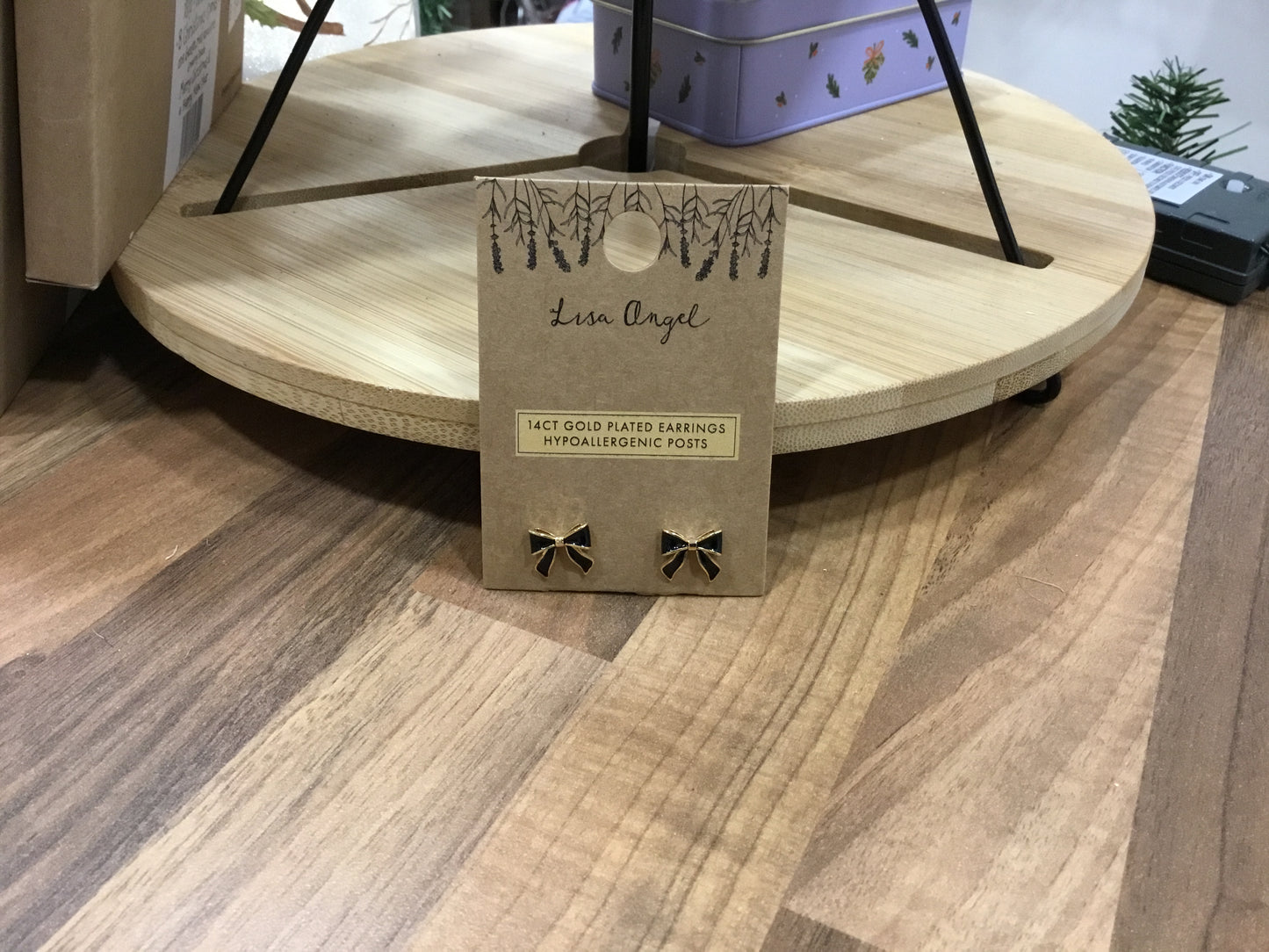 Black enamel bow earrings