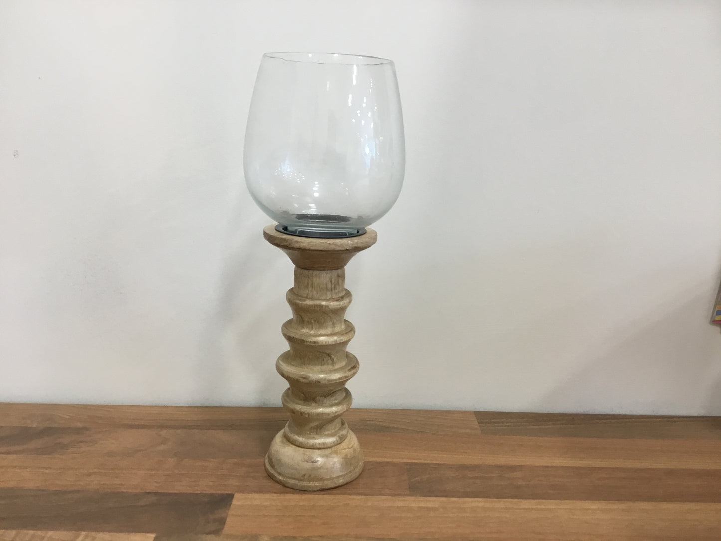 Wooden candle stick glass holder